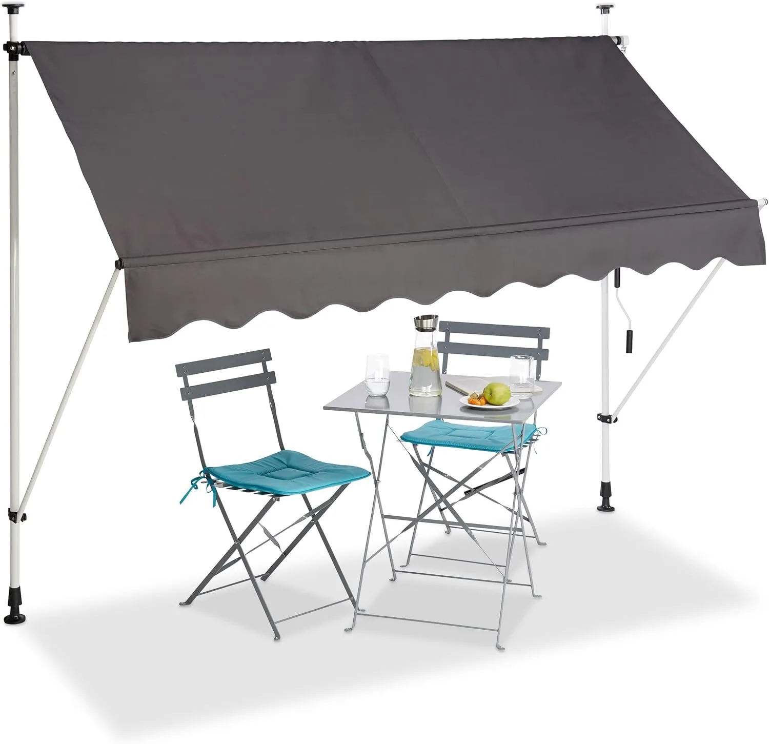 Bild von Relaxdays Klemmmarkise für den Balkon in Grau, 250 cm breit, höhenverstellbar und UV-beständig, mit Handkurbel und ohne Bohren