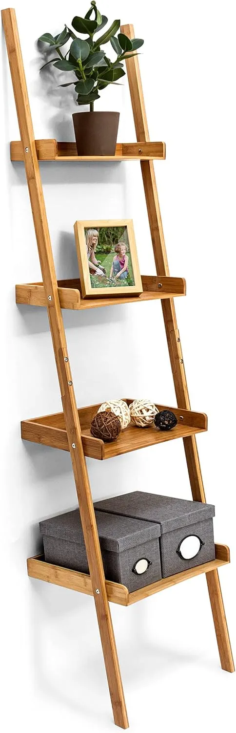 Bild von Relaxdays Leiterregal aus Bambus mit 4 Stufen und den Maßen 176 x 44 x 37 cm, dekorativ für Arbeitszimmer und Wohnzimmer