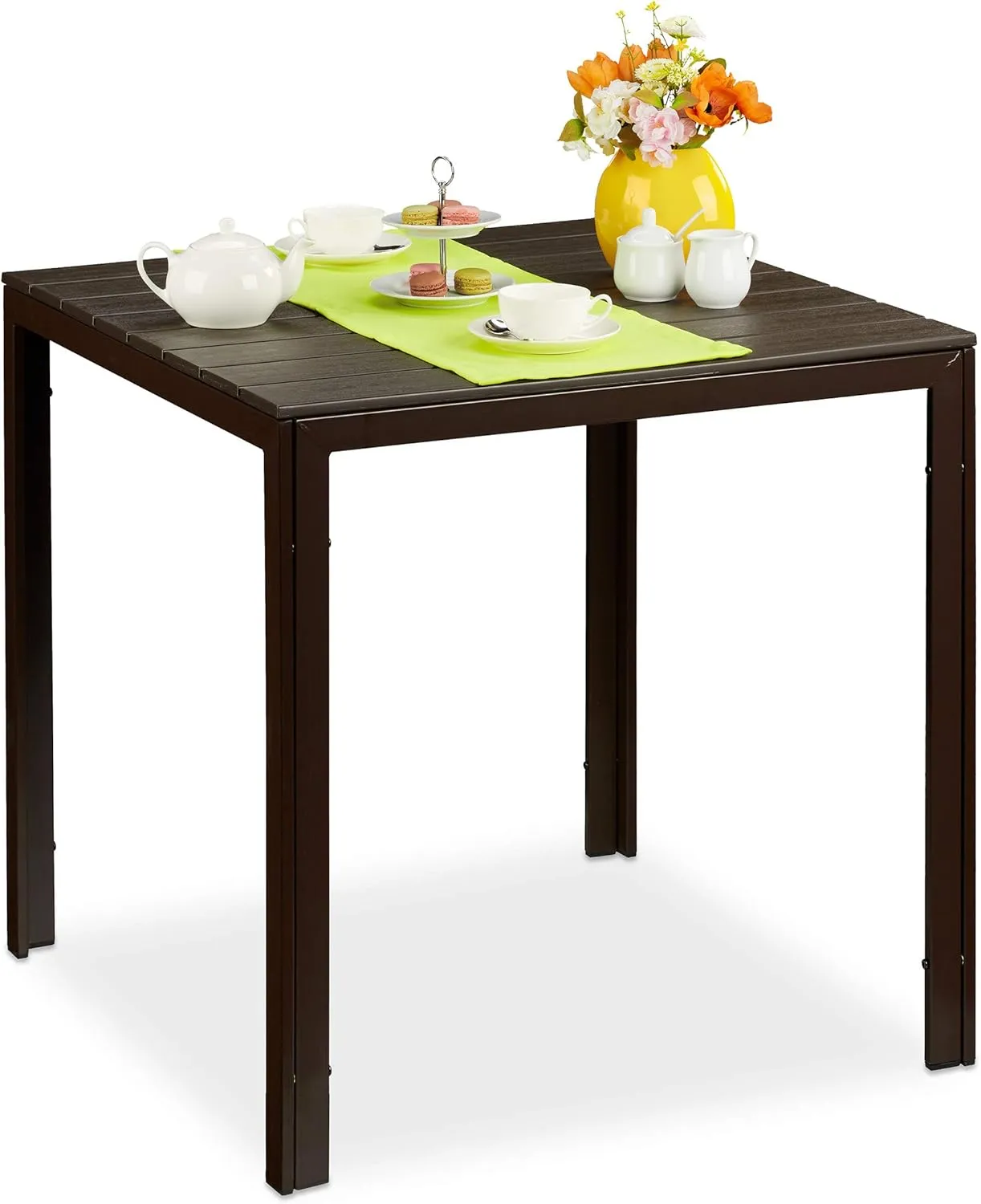 Bild von Relaxdays quadratischer Gartentisch in Holzoptik, braun, 74,5 x 77,5 x 77,5 cm