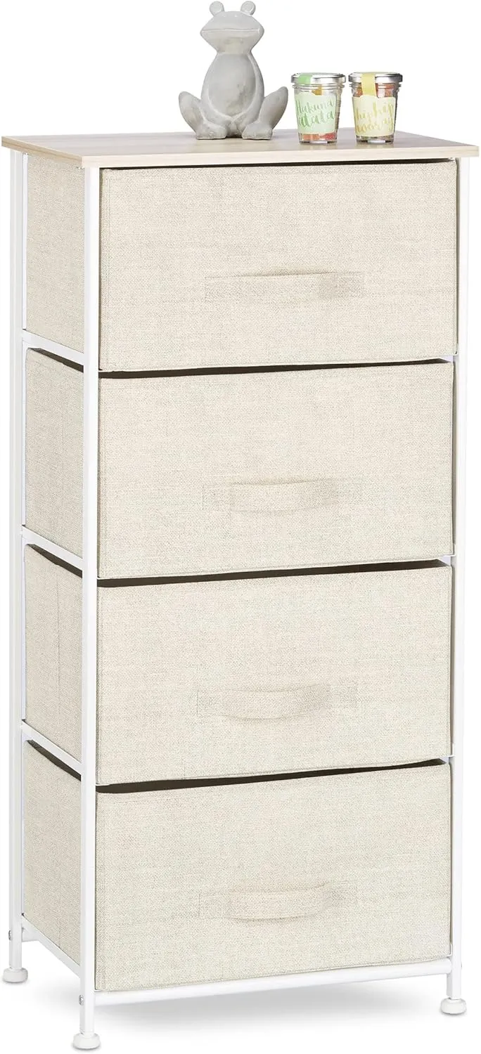Bild von Relaxdays Regalsystem mit 4 Stoffschubladen in Beige, Maße 95 x 45 x 30 cm, aus Metall und Holz