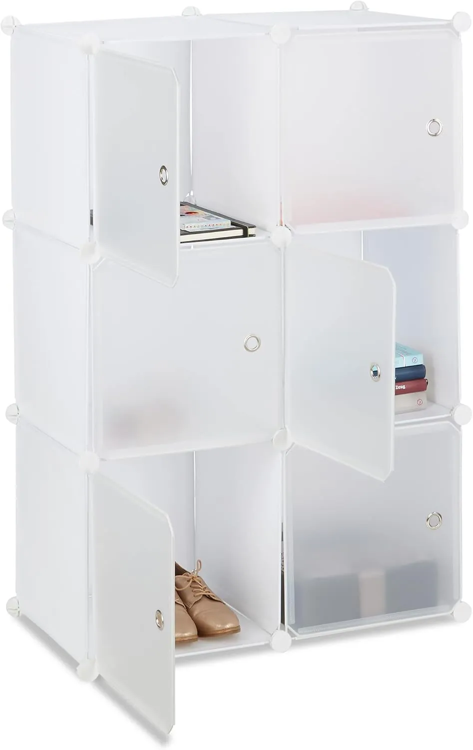 Bild von Relaxdays Regalsystem mit 6 Türen in Weiß, 105x70x35 cm, vielseitig einsetzbar als Raumteiler oder Badregal