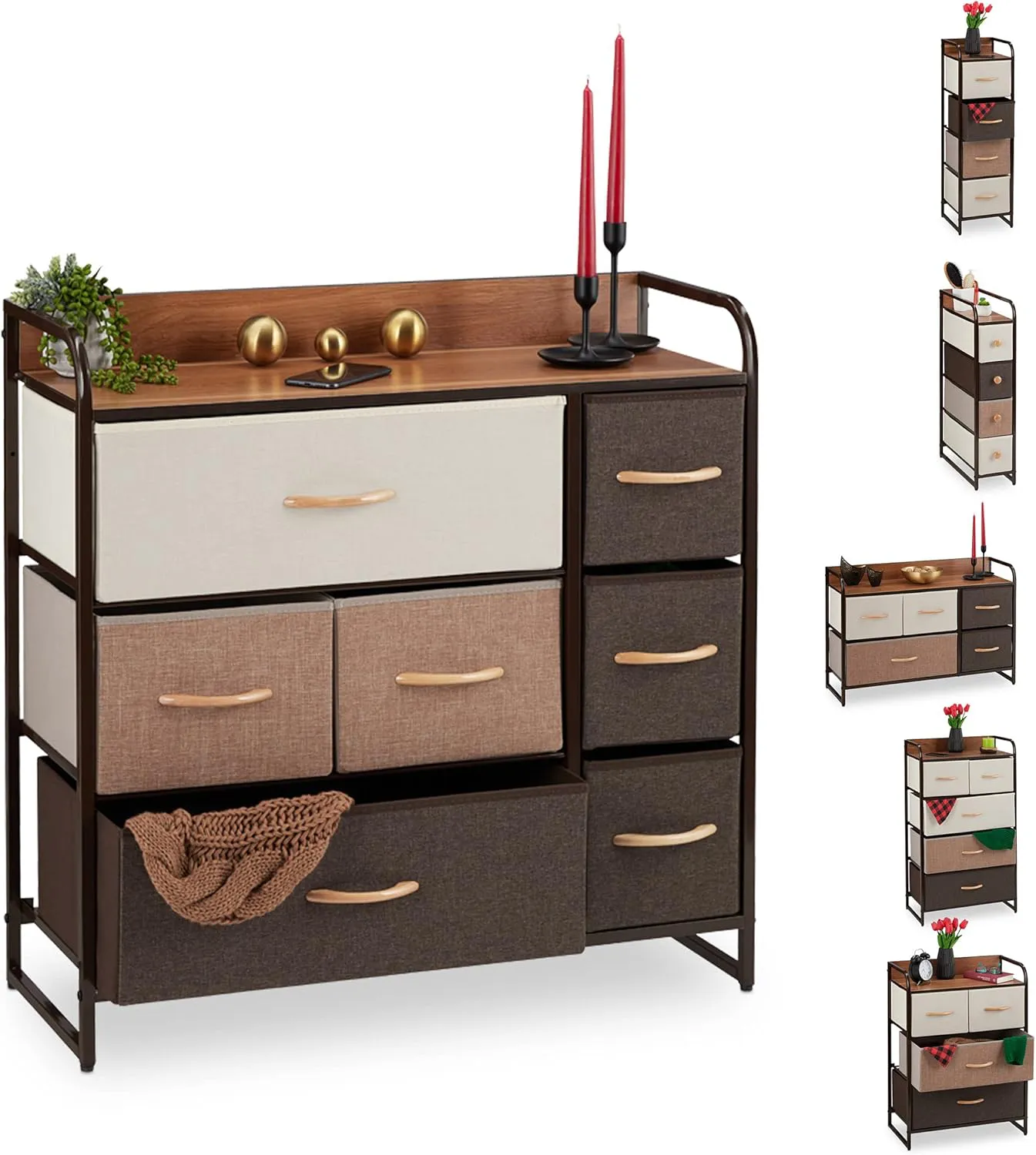 Bild von Relaxdays Schubladenschrank mit 7 Stofffächern und Stahlgestell, Maße 79 x 80 x 31,5 cm, braun