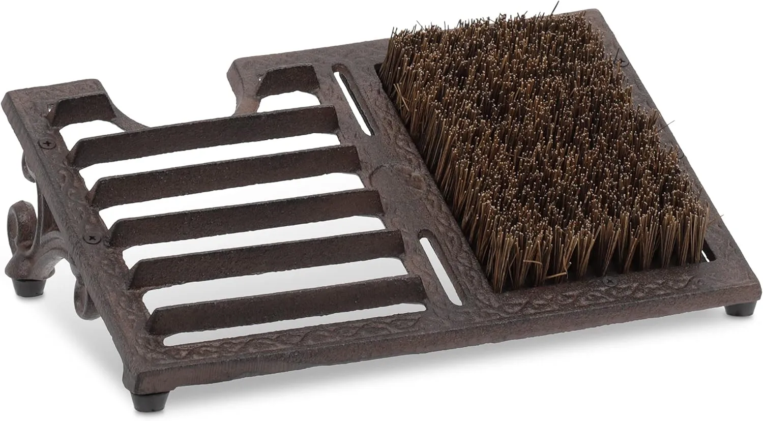 Bild von Relaxdays Schuhabstreifer aus Gusseisen mit großer Bürste im antiken Design für den Außenbereich, braun, Maße 12 x 33,5 x 22,5 cm