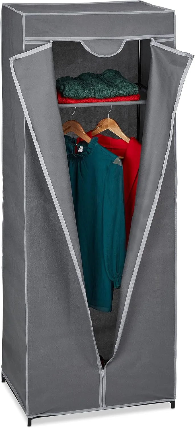 Bild von Relaxdays Stoffschrank in Anthrazit mit Kleiderstange und einer Ablage, Maße 157x60x45 cm
