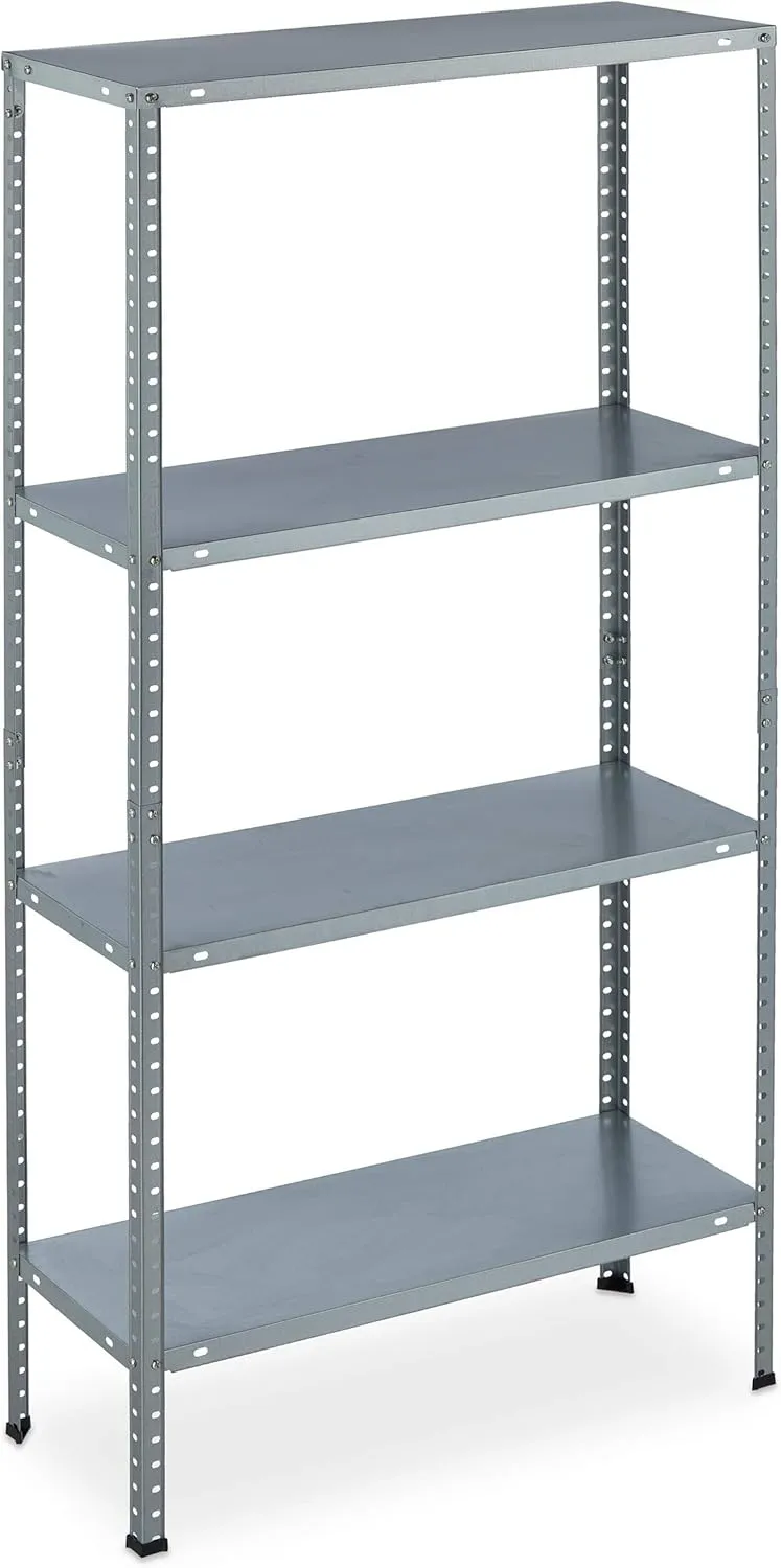 Bild von Relaxdays verzinktes Metallregal mit 4 Böden, 145 x 75,5 x 30 cm, tragbar bis 160 kg, für Kellerlagerung, silber