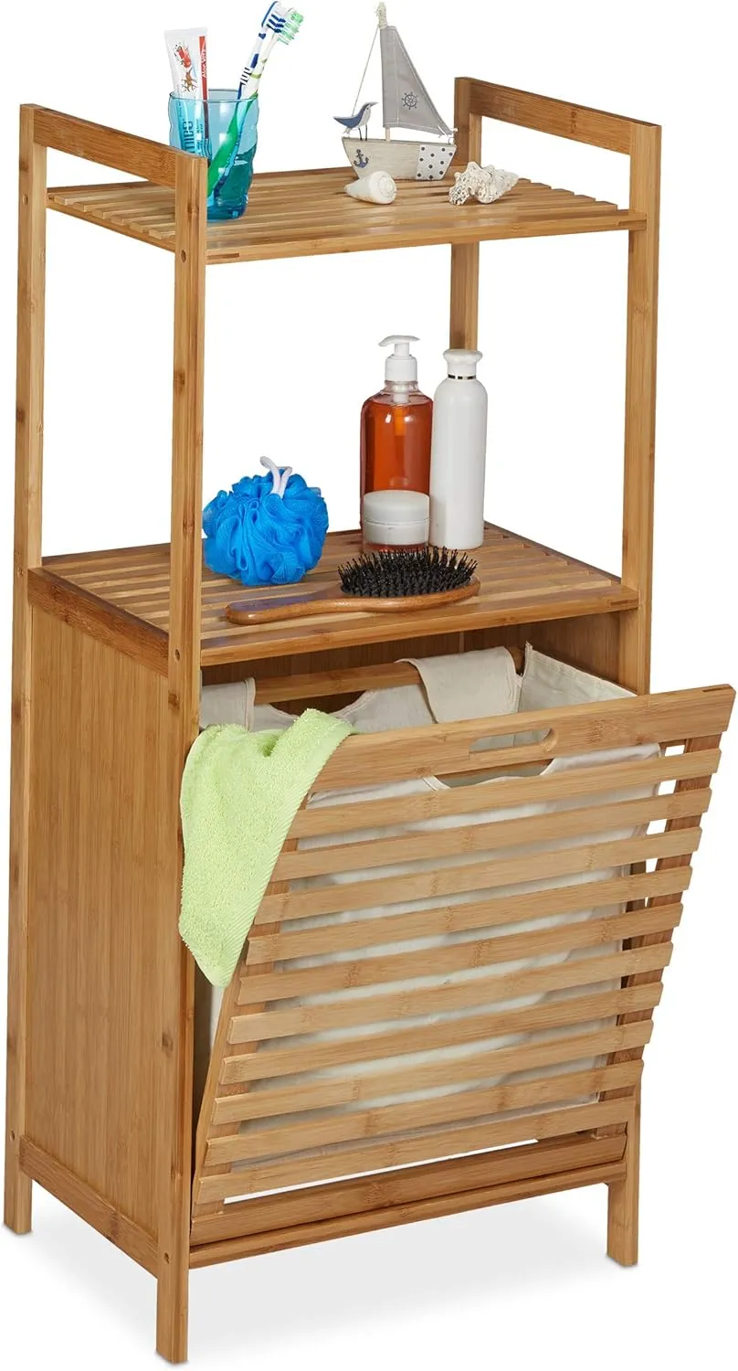 Bild von Relaxdays Wäscheschrank mit Wäschekorb aus Bambus, 100 x 45,5 x 33,5 cm, Natur