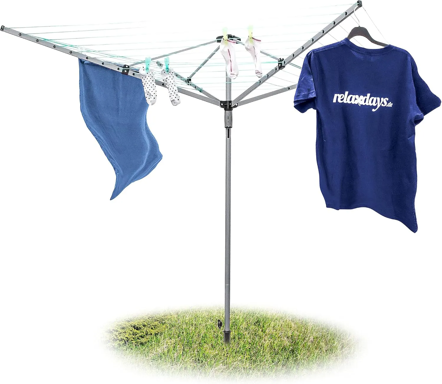 Bild von Relaxdays Wäschespinne mit 49 Metern Leine und stabilem Stand für Garten und Hinterhof, silber