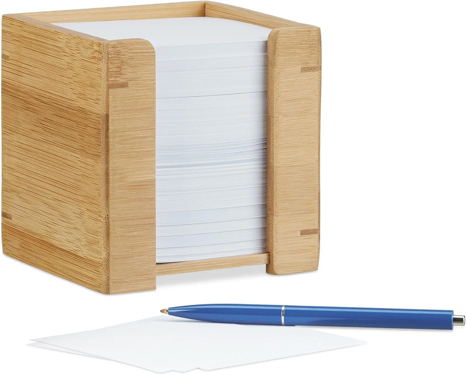 Bild von Relaxdays Zettelbox aus Bambus mit Platz für 900 Notizzettel, Maße 10,5 x 10,5 x 10,5 cm