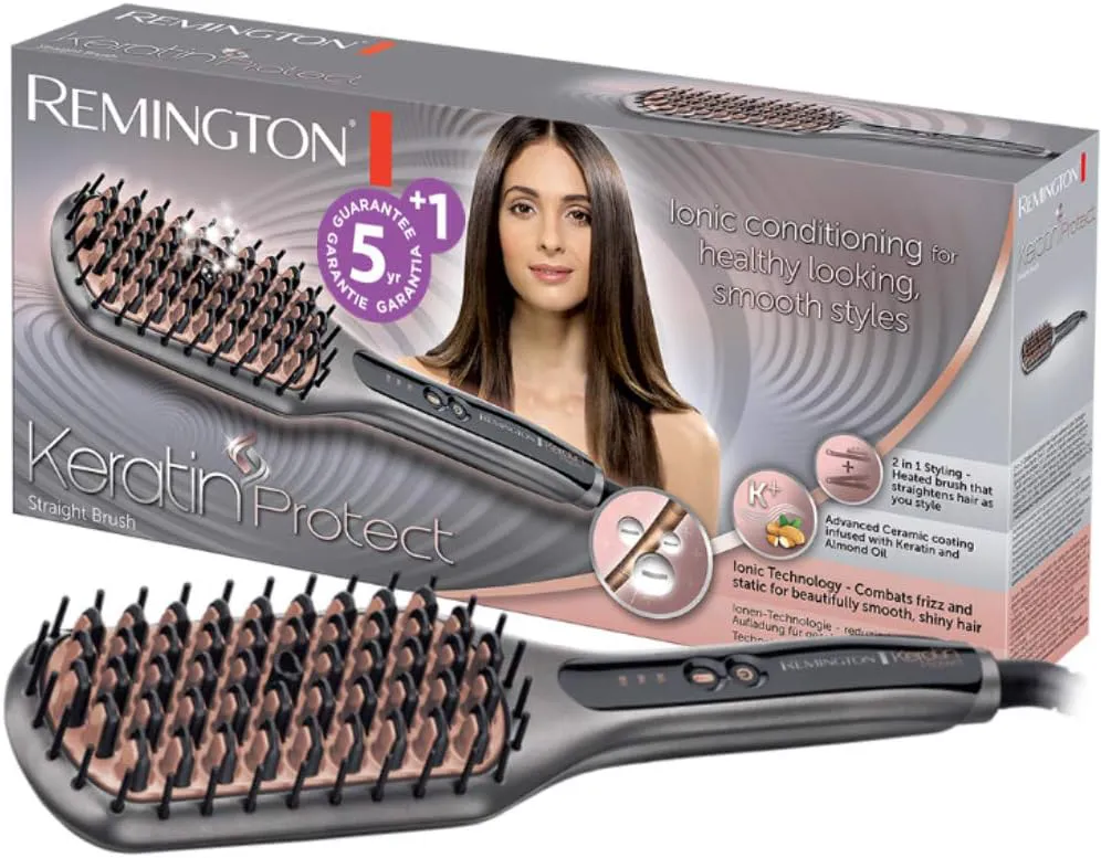 Bild von Remington CB7480 Glätteisen und Haarbürste mit Keratin-Keramikbeschichtung und Ionen-Technologie, Temperatur von 150 bis 230 Grad, in Grau und Rose Gold
