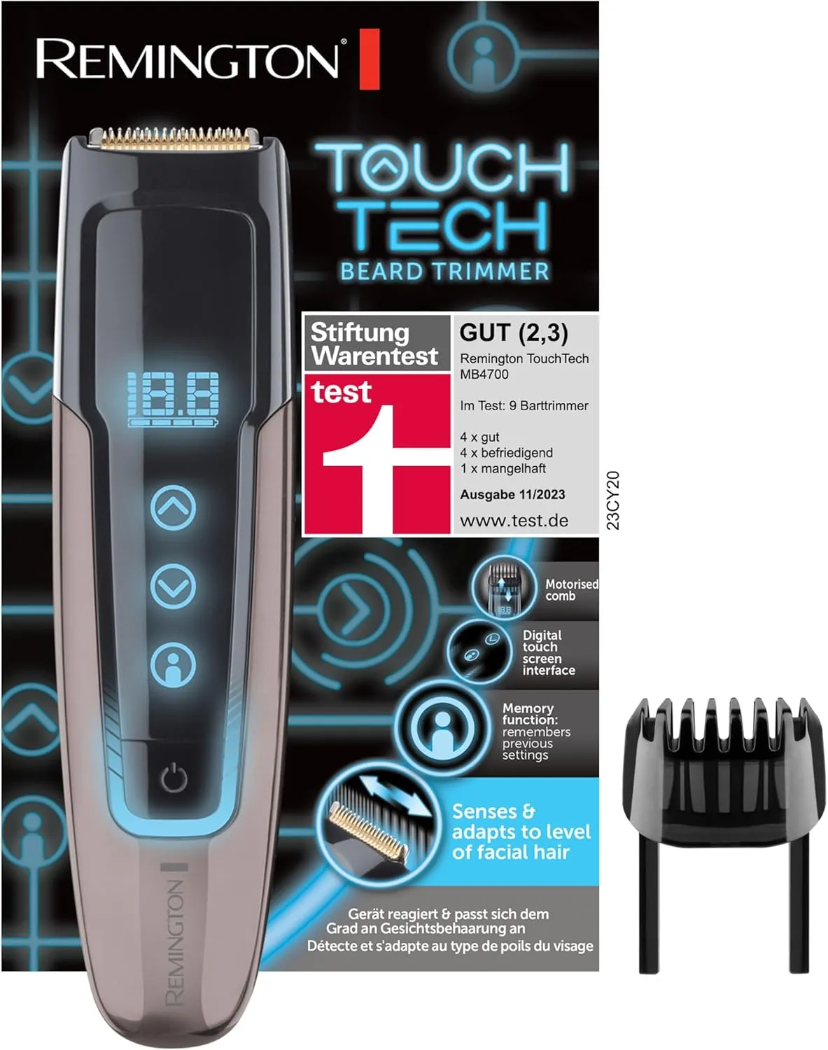 Bild von Remington MB4700 Barttrimmer für Herren mit digitaler Längeneinstellung von 0,4 bis 18 mm, Netz- und Akkubetrieb sowie Micro-USB-Ladefunktion