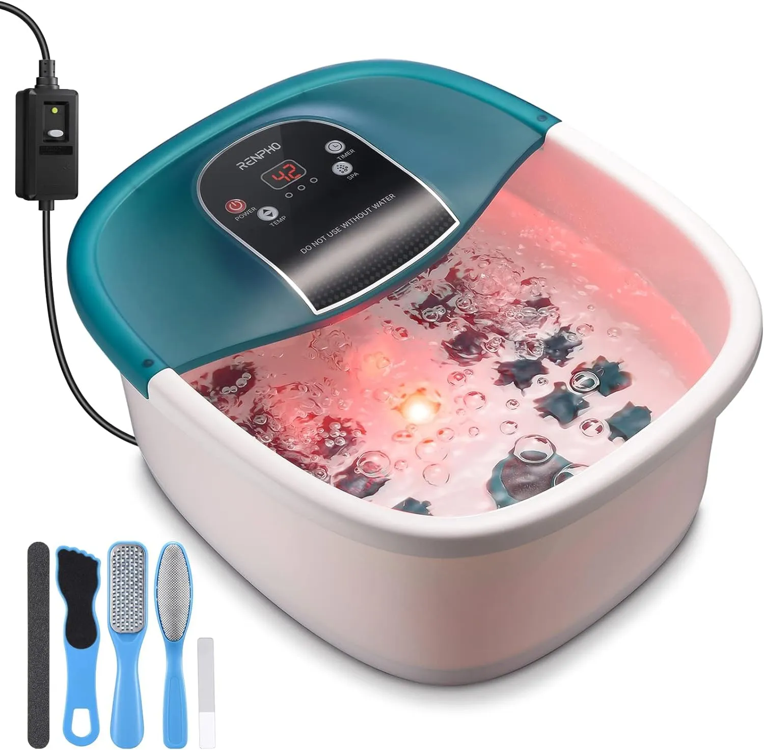 Bild von RENPHO Fußbadewanne mit Wärmefunktion und Shiatsu Massagegerät, inklusive Pediküre-Set und 22 abnehmbaren Rollen