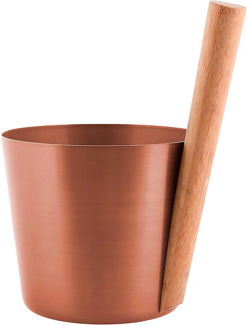 Bild von Rento Saunakübel aus Aluminium und Bambusholz in Kupferfarbe mit 5 Litern Fassungsvermögen, 35 cm hoch und 23 cm Durchmesser