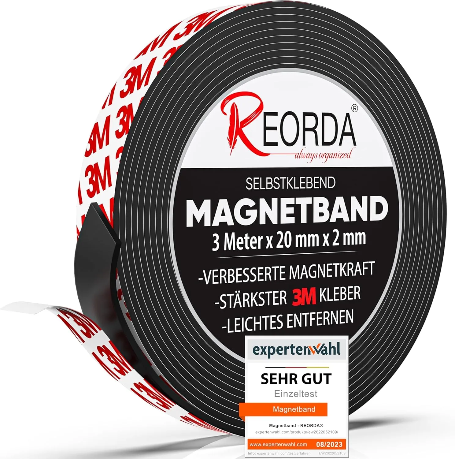Bild von Reorda Magnetband selbstklebend mit 3M-Kleber für starken Halt und optimierter Magnetkraft, ideal für Küche, Schule und Büro