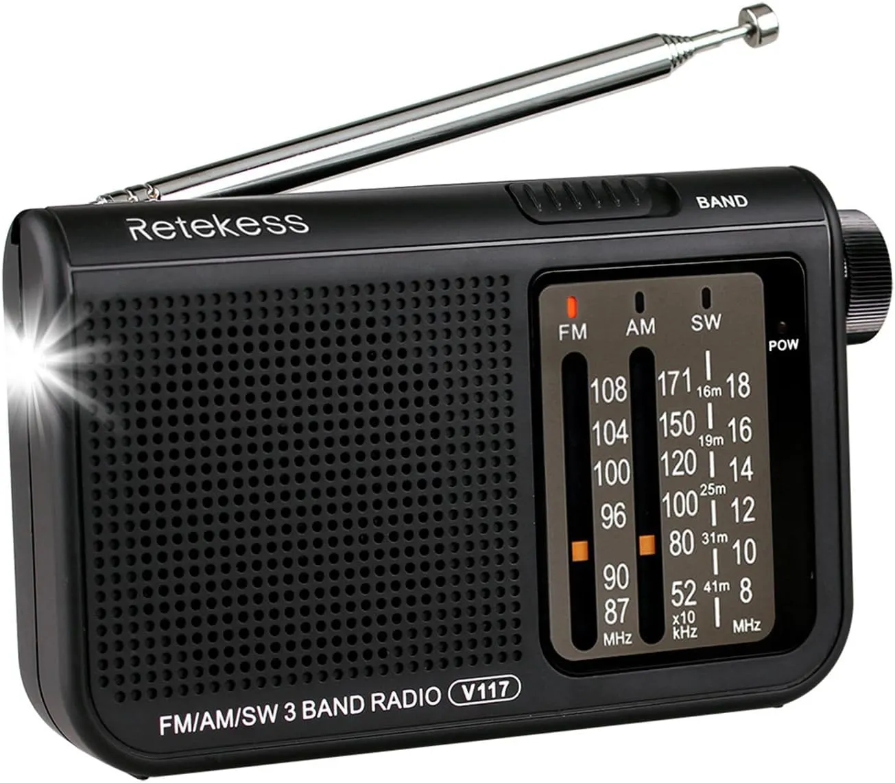 Bild von Retekess V117 tragbares Radio in Schwarz mit FM, AM und SW Empfang, Kopfhöreranschluss und ideal für den Einsatz in der Küche, im Bad oder beim Camping