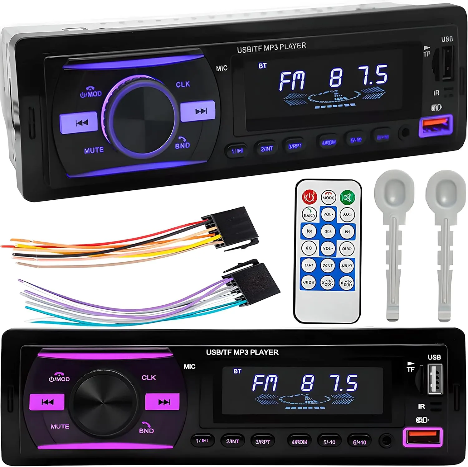 Bild von Retoo Autoradio mit Bluetooth, 1 DIN MP3 Player, 2 USB Anschlüssen, FM Radio Tuner und RGB Beleuchtung