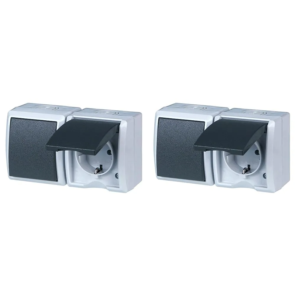Bild von REV AquaForm Steckdose mit A/W Schalterkombination IP44 grau im 2er Pack