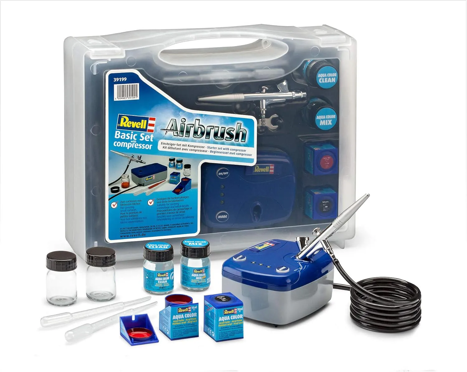 Bild von Revell Basic Set für Einsteiger mit Kompressor und Airbrushpistole in Blau