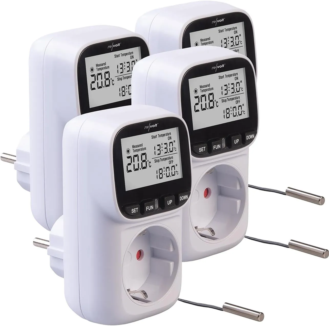 Bild von Revolt 4er-Set digitale Thermostat-Stecker für Heiz- und Klimageräte