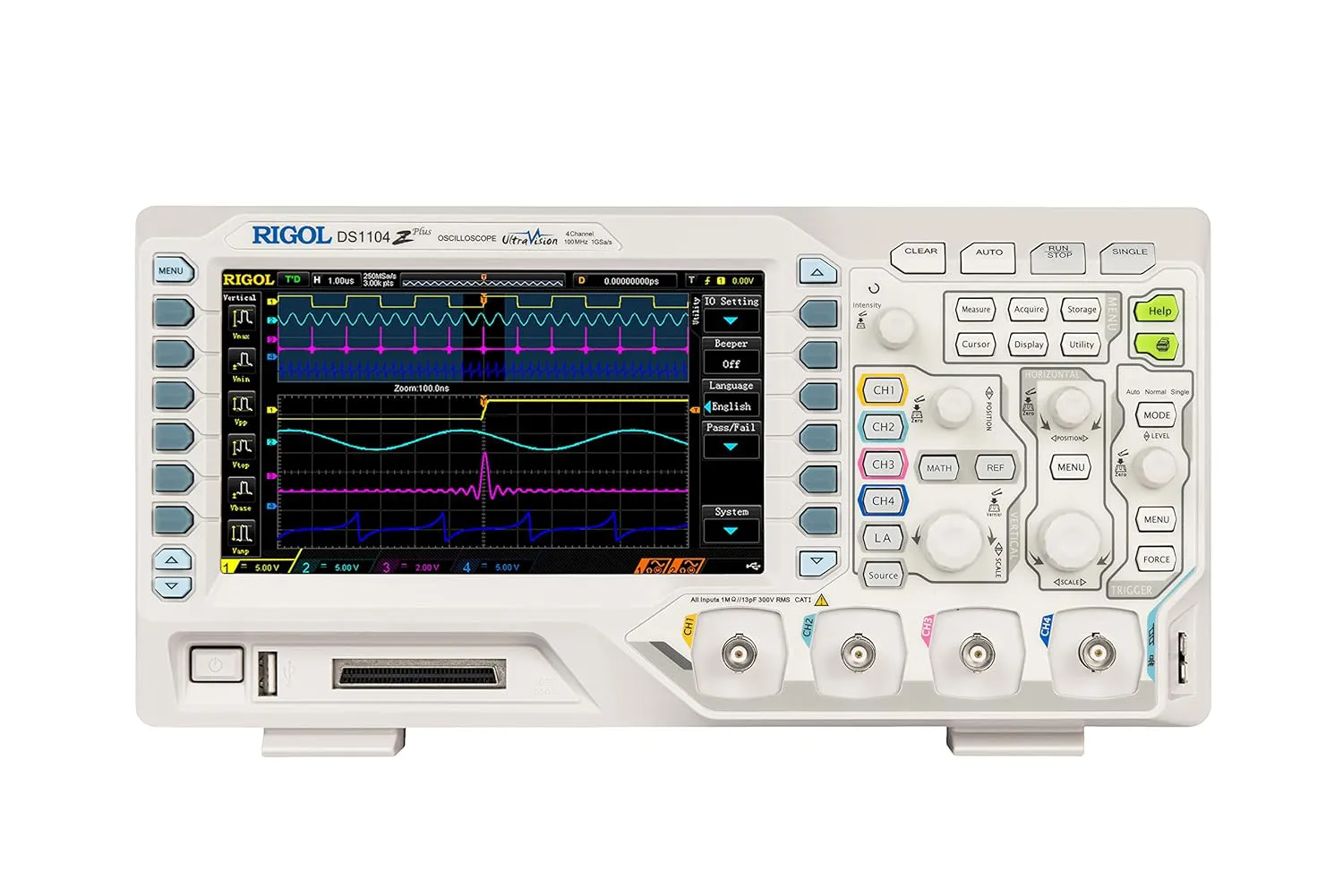 Bild von RIGOL DS1104Z Plus Digitaloszilloskop mit 100 MHz Bandbreite, 4 Analogkanälen und 16 Digitalkanälen