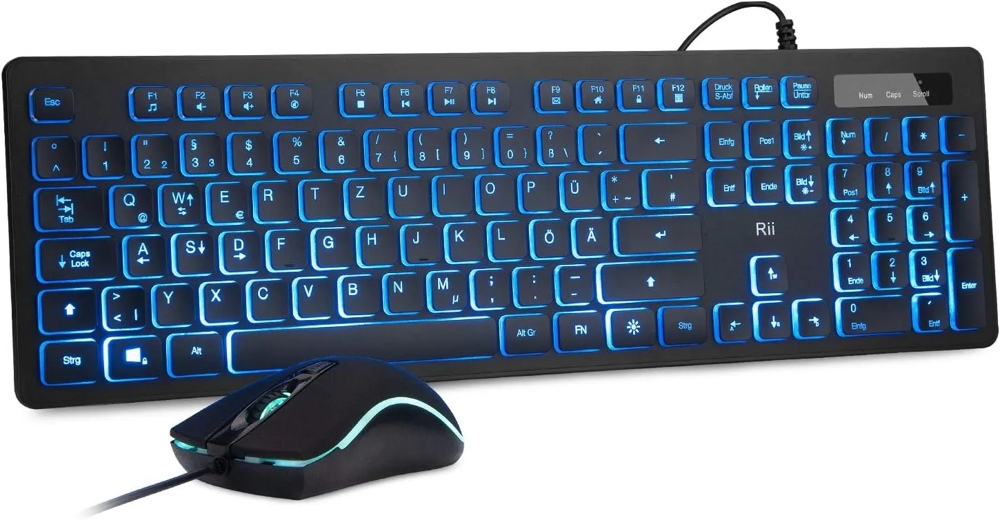 Bild von Rii Gaming Tastatur und Maus Set mit Kabel, QWERTZ Layout und 3-facher LED Hintergrundbeleuchtung in Schwarz