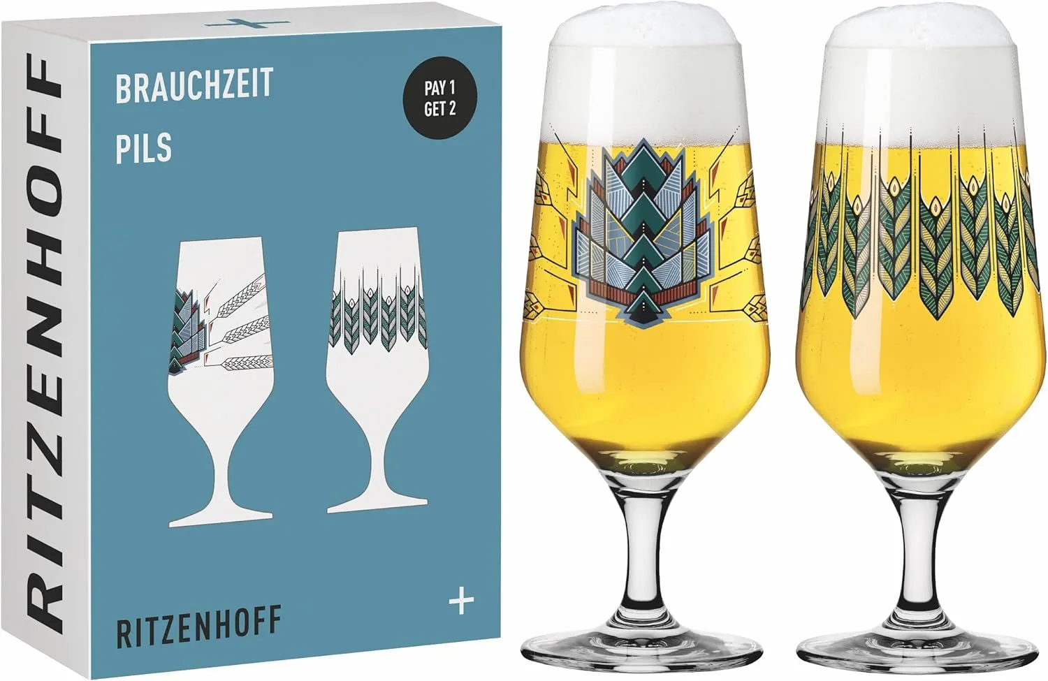 Bild von RITZENHOFF Bierglas Set mit 2 Gläsern à 374 ml aus der Serie Brauchzeit, mehrfarbig, Made in Germany