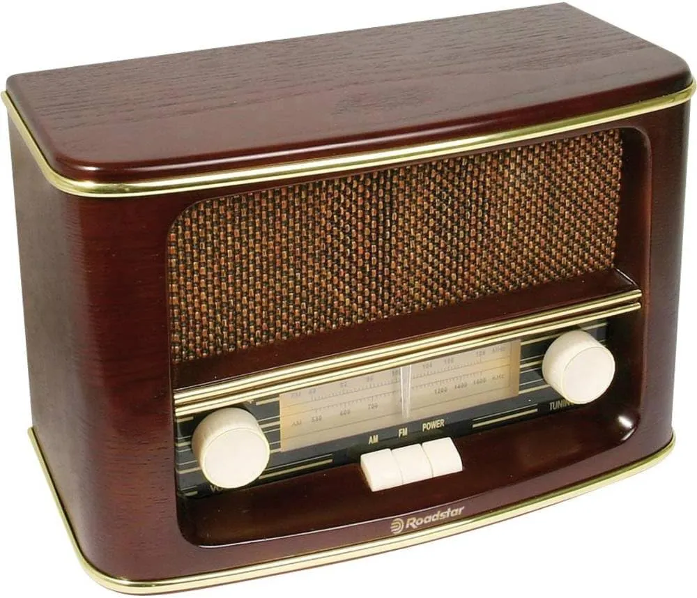 Bild von Roadstar HRA-1500N Nostalgie-Radio mit Echtholz-Gehäuse, UKW und MW Tuner, 12 Watt Musikleistung, batteriebetrieben, braun