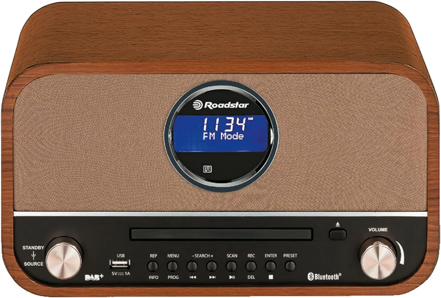 Bild von Roadstar Nostalgie Retro-Radio mit Bluetooth und CD MP3 Player im Holzgehäuse, 15 Watt RMS, braun