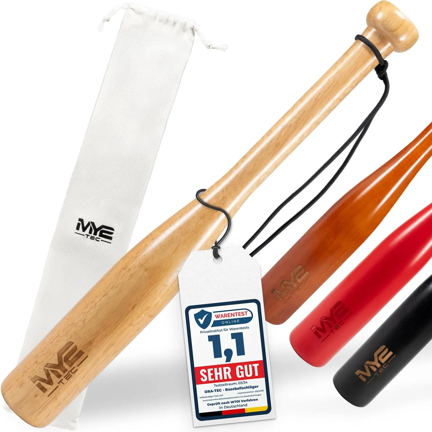 Bild von Robuster 18 Zoll Baseballschläger aus Massivholz mit Tragetasche für Training und Selbstverteidigung