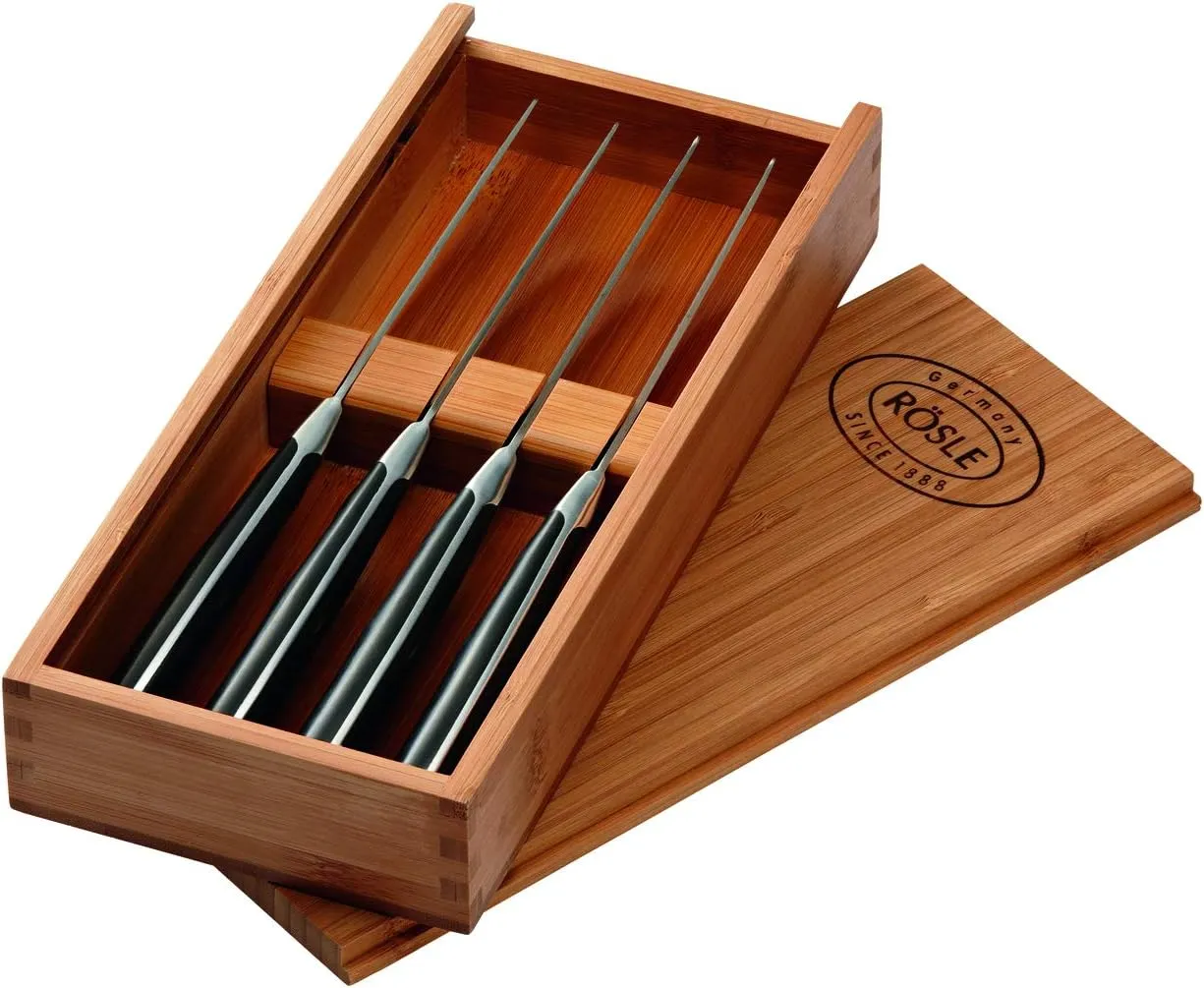 Bild von RÖSLE Steakmesser Set mit 4 hochwertigen Messern aus Klingenspezialstahl in praktischer Holzbox