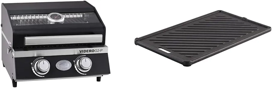 Bild von RÖSLE VIDERO G2-P tragbarer Gasgrill mit zwei Edelstahlbrennern und Gusseisen-Grillplatte für Fleisch und kleine Grillstücke