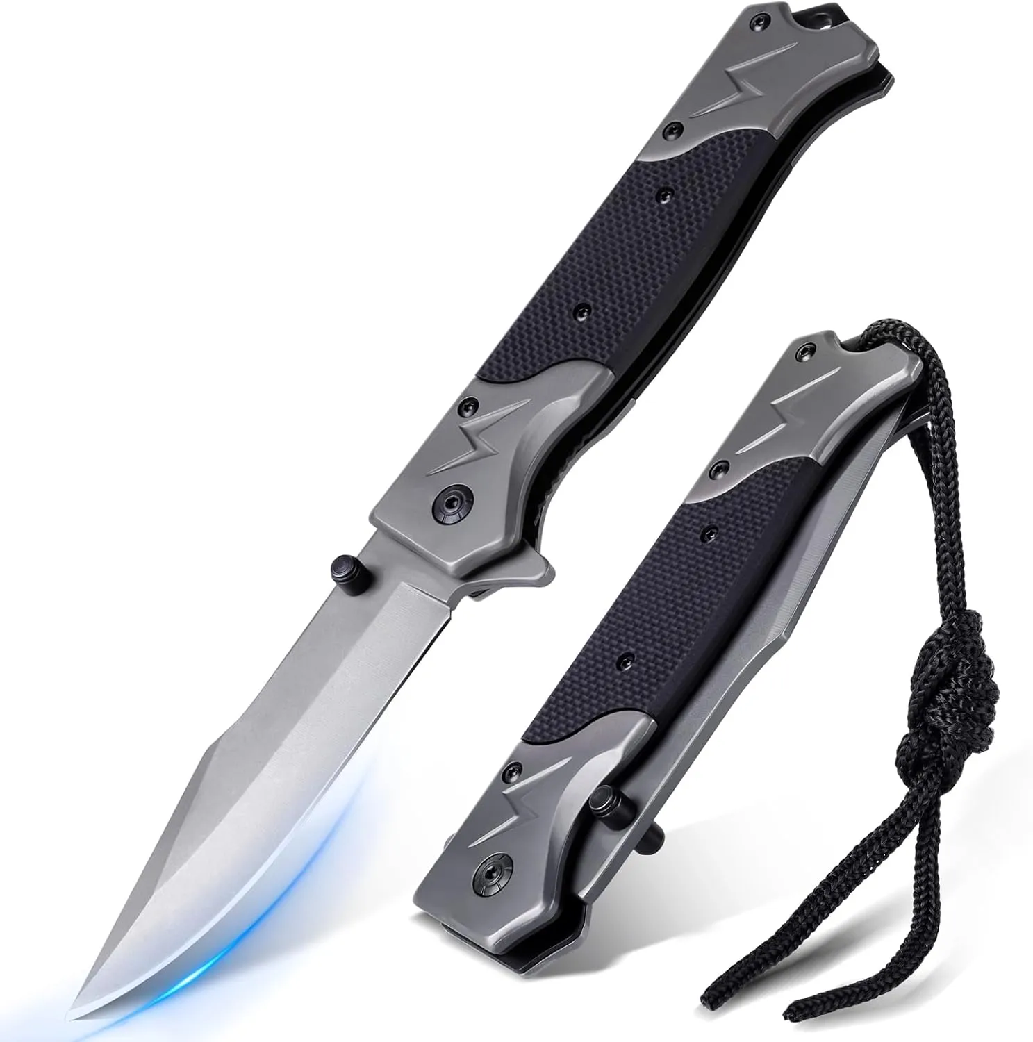 Bild von Rolgno Taschenmesser aus Edelstahl, tragbares Klappmesser mit Liner-Lock und Taschenclip, ideal für Outdoor und Survival
