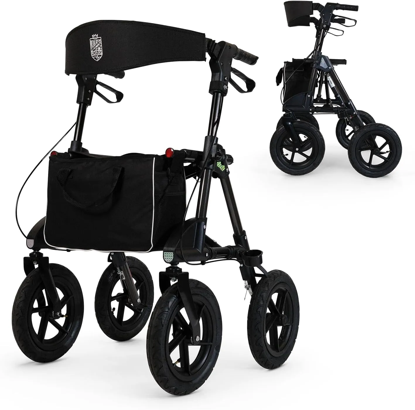 Bild von Rollator für draußen in Titanschwarz mit Luftbereifung, bequemem Sitz und Lehne, leicht und faltbar