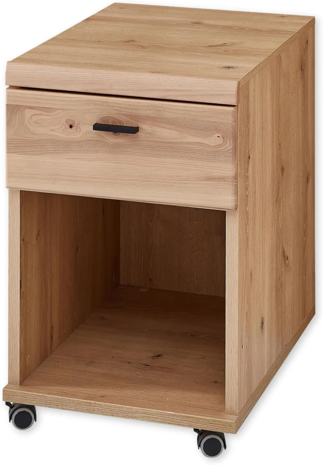 Bild von Rollcontainer in Altesche massiv mit Old Artisan Oak Optik, FSC-zertifiziert, mobiler Büroschrank mit Schublade, Maße 44 x 67 x 58 cm