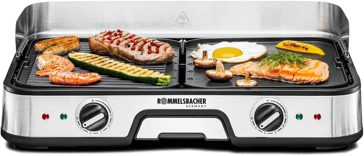 Bild von ROMMELSBACHER Tischgrill BBQ 2025 mit 2 getrennt regelbaren Grillplatten, keramischer Antihaftbeschichtung, Temperaturen bis 230 Grad und 2000 Watt Leistung