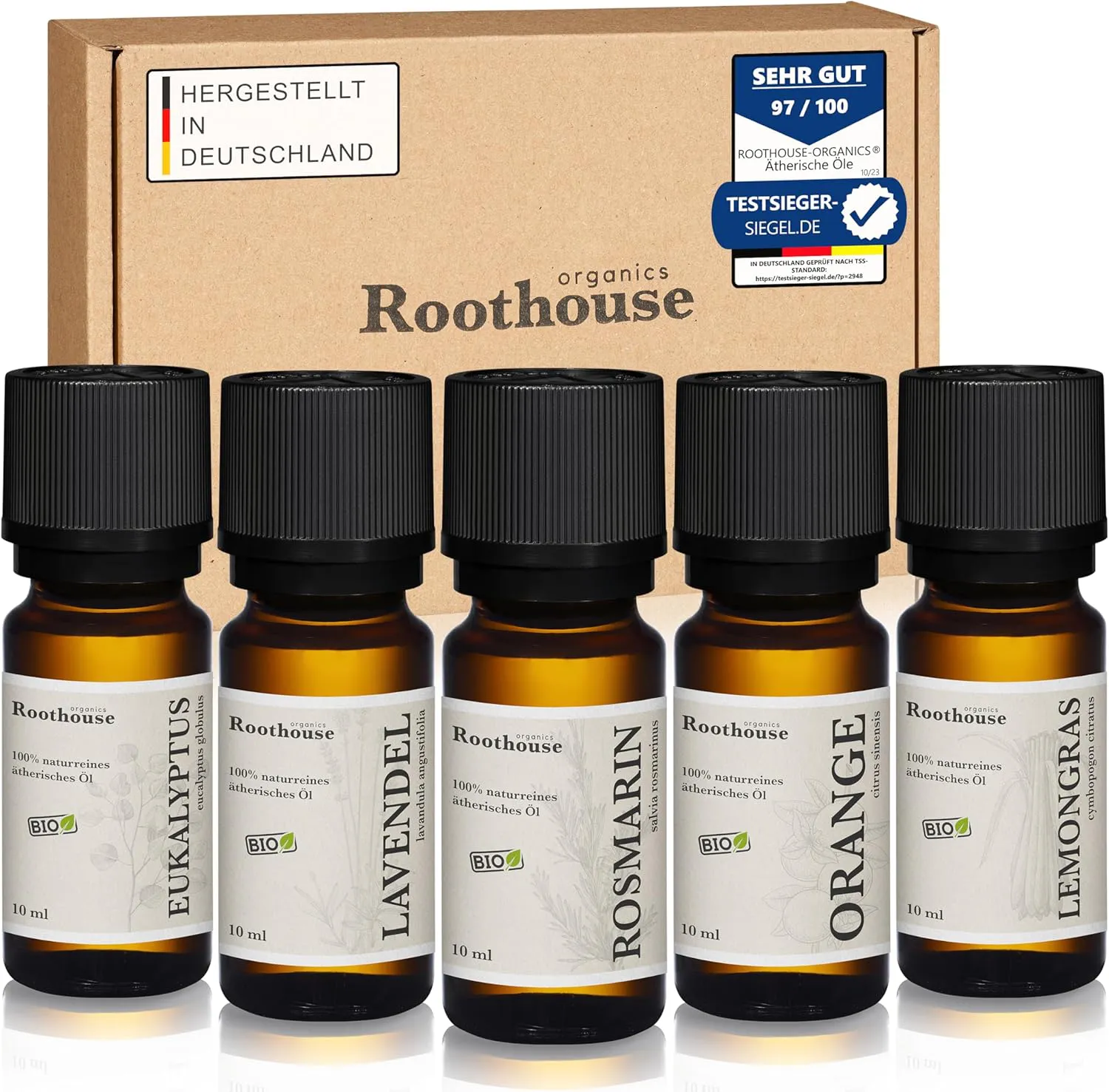 Bild von Roothouse Organics Set mit 5 x 10 ml 100% reinen ätherischen Ölen in Bio-Qualität für Aromatherapie und Entspannung