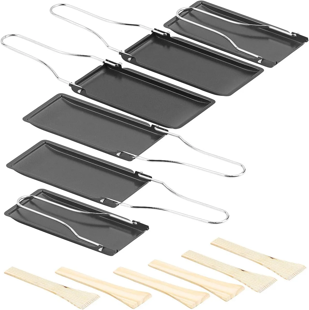 Bild von Rosenstein & Söhne 6er-Set Raclette Pfännchen mit klappbarem Griff und spülmaschinenfestem Design