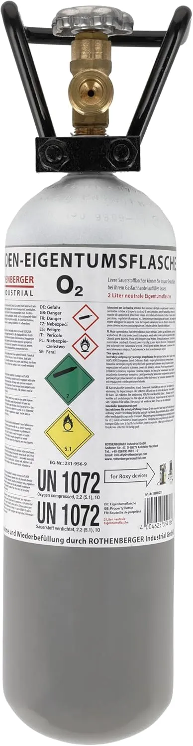 Bild von ROTHENBERGER Sauerstoffflasche 2 Liter wiederbefüllbar mit 200 bar und 400 Litern Sauerstoff