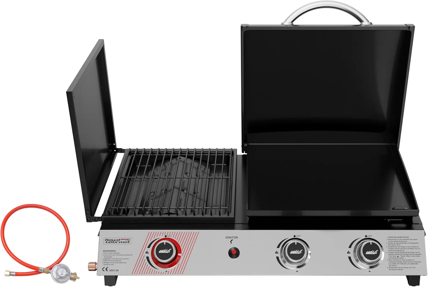 Bild von Royal Gourmet 3 Brenner Gasgrill 3 in 1 mit klappbaren Seitenablagen und 8,5 kW Leistung