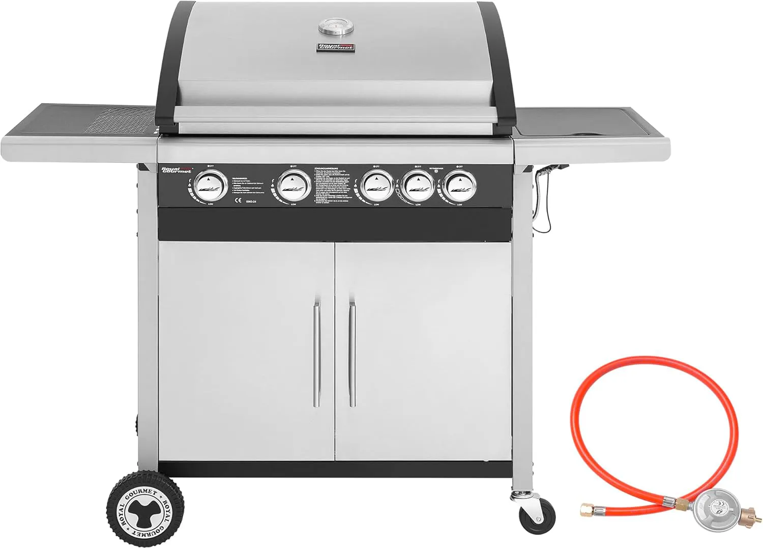Bild von Royal Gourmet Gasgrill mit 4+1 Brennern, 14,5 kW Edelstahlbrenner und automatischer Zündung in Silber
