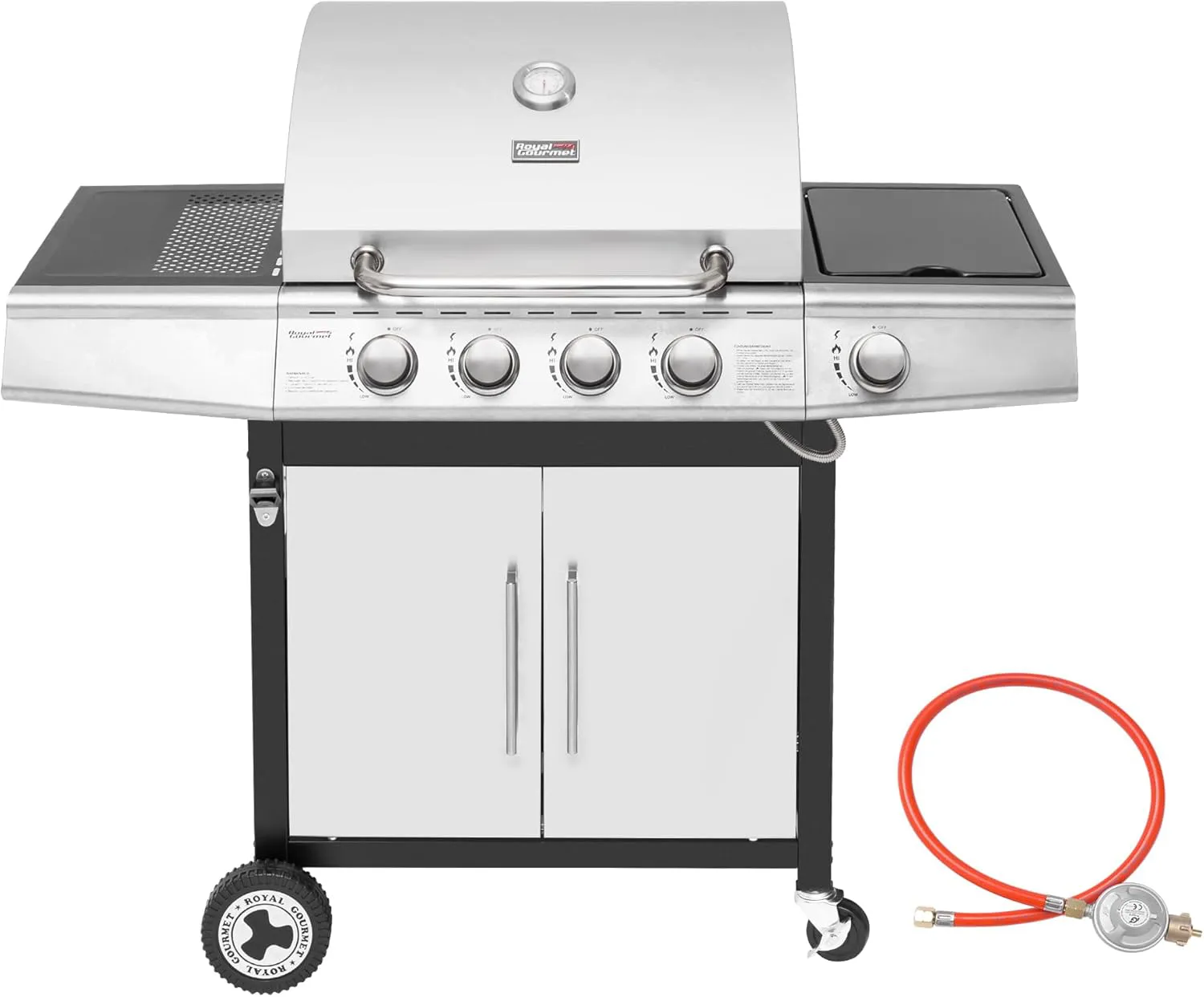 Bild von Royal Gourmet Gasgrill mit 4+1 Brennern, automatischer Zündung, integriertem Thermometer und Edelstahl-Unterschrank, 14,5 kW für Outdoor Barbecue in Silber