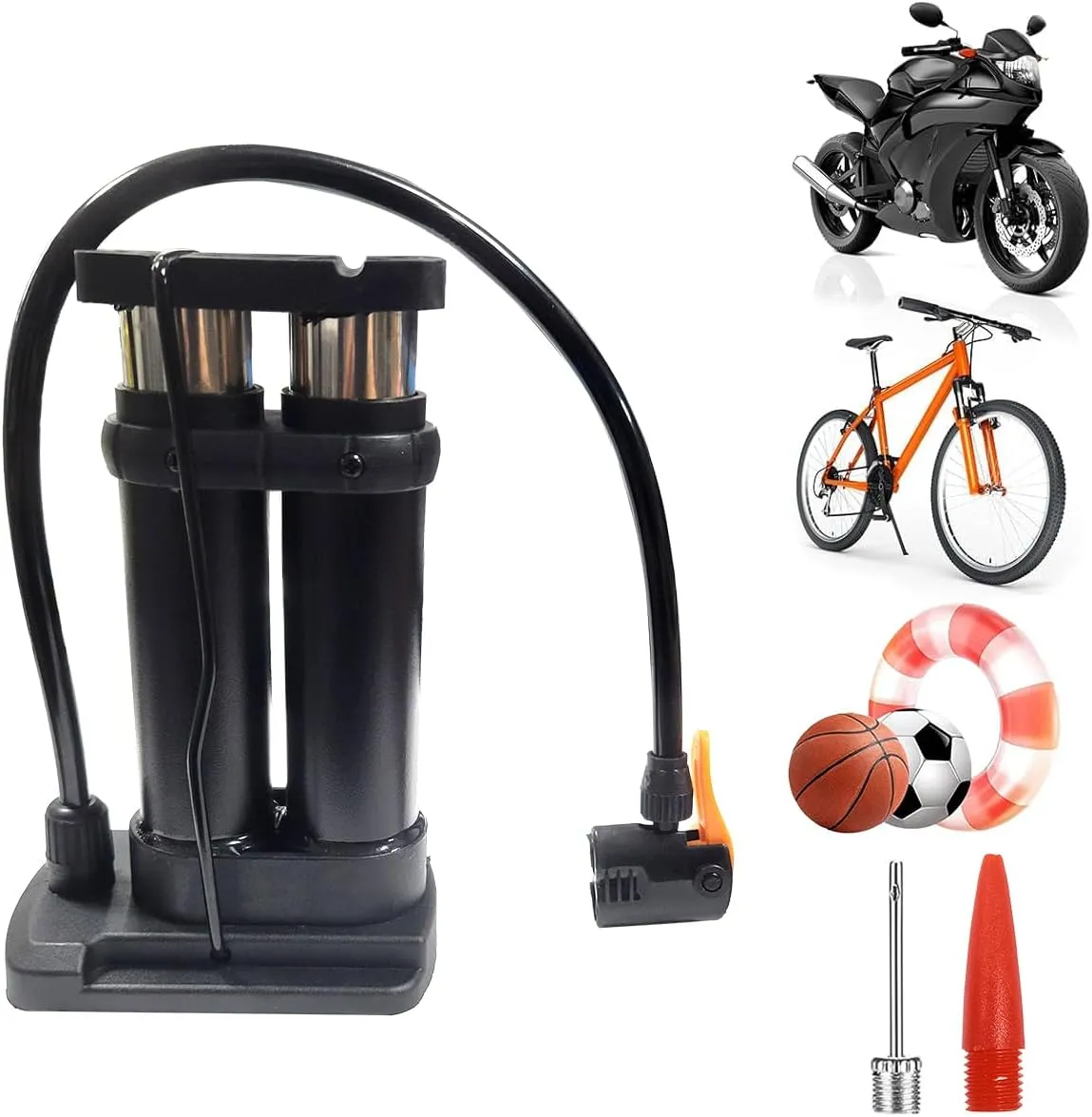 Bild von Ruayia Duplex Fahrradpumpe aus Metall für alle Ventile, geeignet für MTB, Trekkingräder, Kinderräder und Bälle