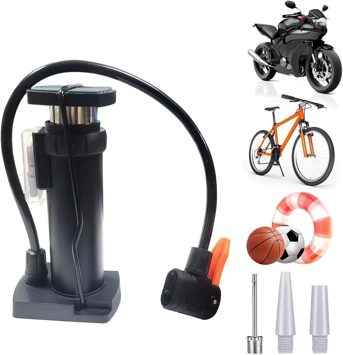 Bild von Ruayia Fahrradpumpe für alle Ventile geeignet, ideal für MTB, Trekkingräder, City-Bikes, Kinderräder, Bälle, Schwimmringe und Luftmatratzen