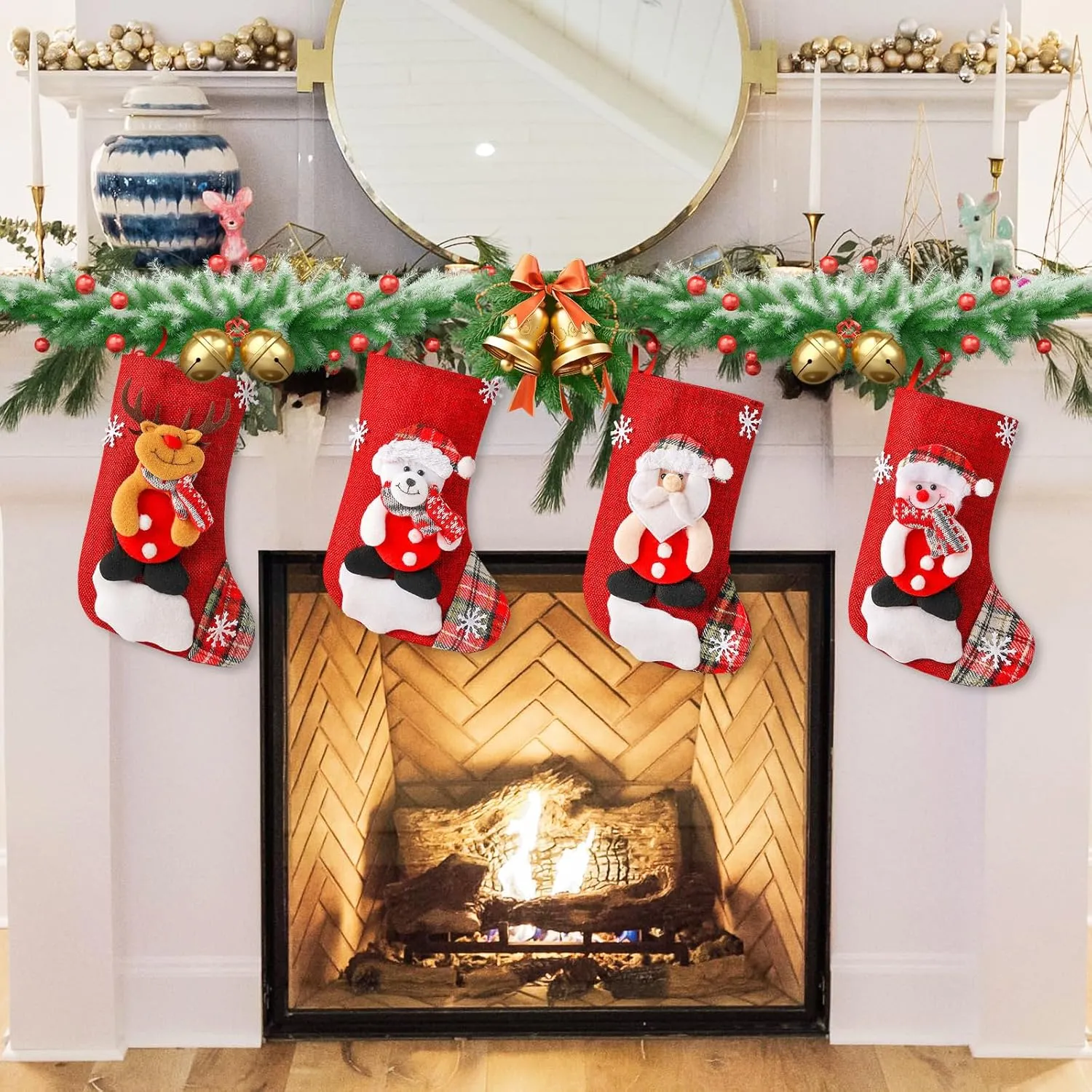 Bild von Ruikdly Weihnachtsstrümpfe in verschiedenen Designs, personalisierbar, groß und ideal zum Befüllen und Aufhängen, Größe 16 x 13 x 22 cm