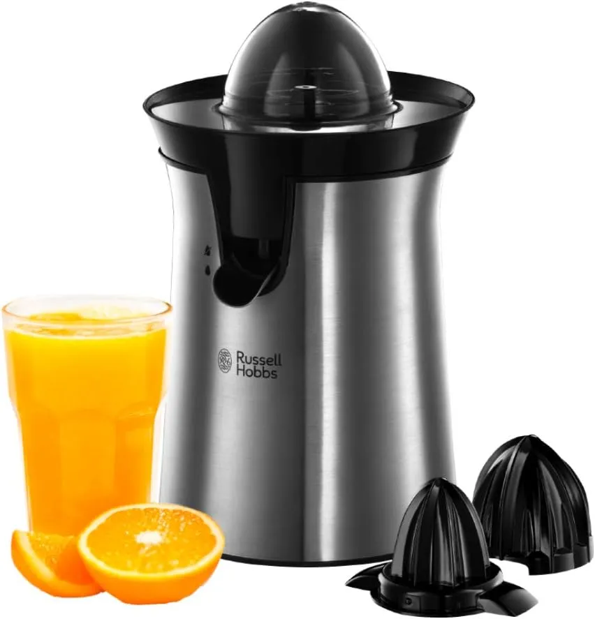 Bild von Russell Hobbs elektrische Orangen- und Zitruspresse mit zwei Presskegeln, Edelstahl, Tropf-Stopp-Funktion, spülmaschinenfest und BPA-frei, Modell 22760-56
