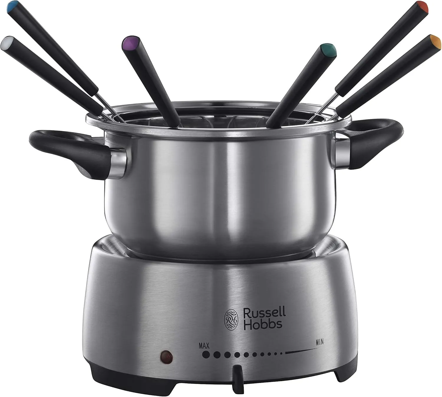 Bild von Russell Hobbs Fiesta Fondue Set mit 1,2 l Edelstahl-Topf und 6 farbigen Gabeln, 1200 Watt, für Käse-, Schoko- und Öl-/Brühe-Fondue