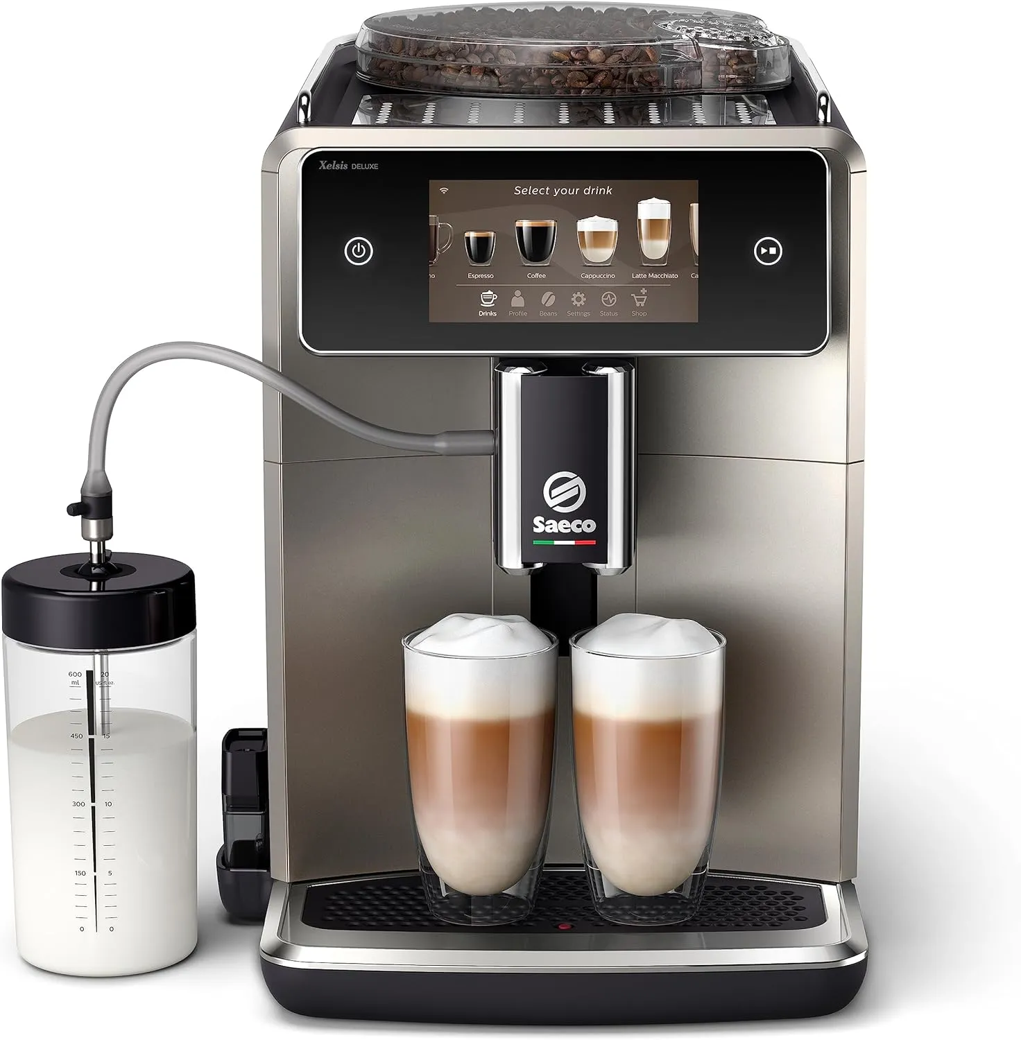 Bild von Saeco Xelsis Deluxe Kaffeevollautomat SM8782/30 mit WLAN, 22 Kaffeespezialitäten, 5 Zoll Touchdisplay, 8 Benutzerprofilen und Keramikmahlwerk