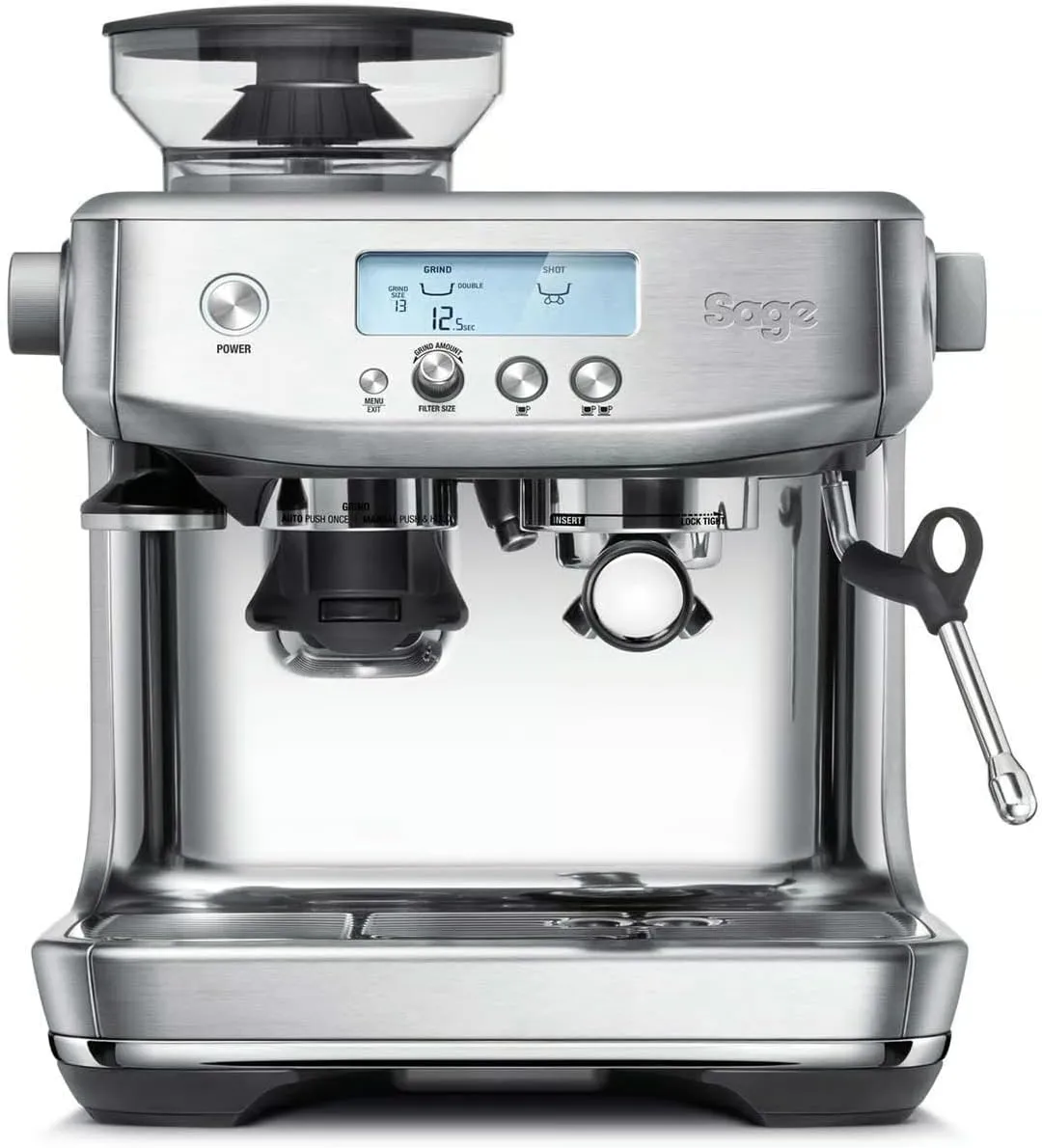 Bild von Sage Barista Pro Kaffeevollautomat aus gebürstetem Edelstahl mit manuellem Milchaufschäumer