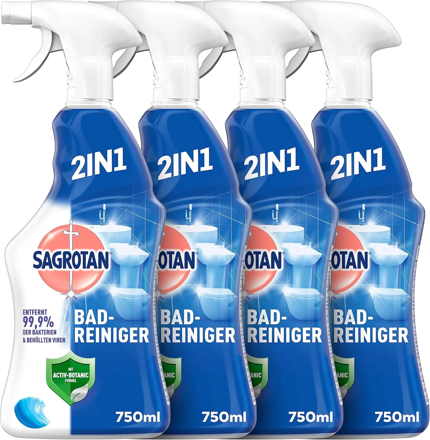 Bild von Sagrotan Badreiniger Ozeanfrische 2in1 im 4er Pack mit 750 ml Sprühflaschen