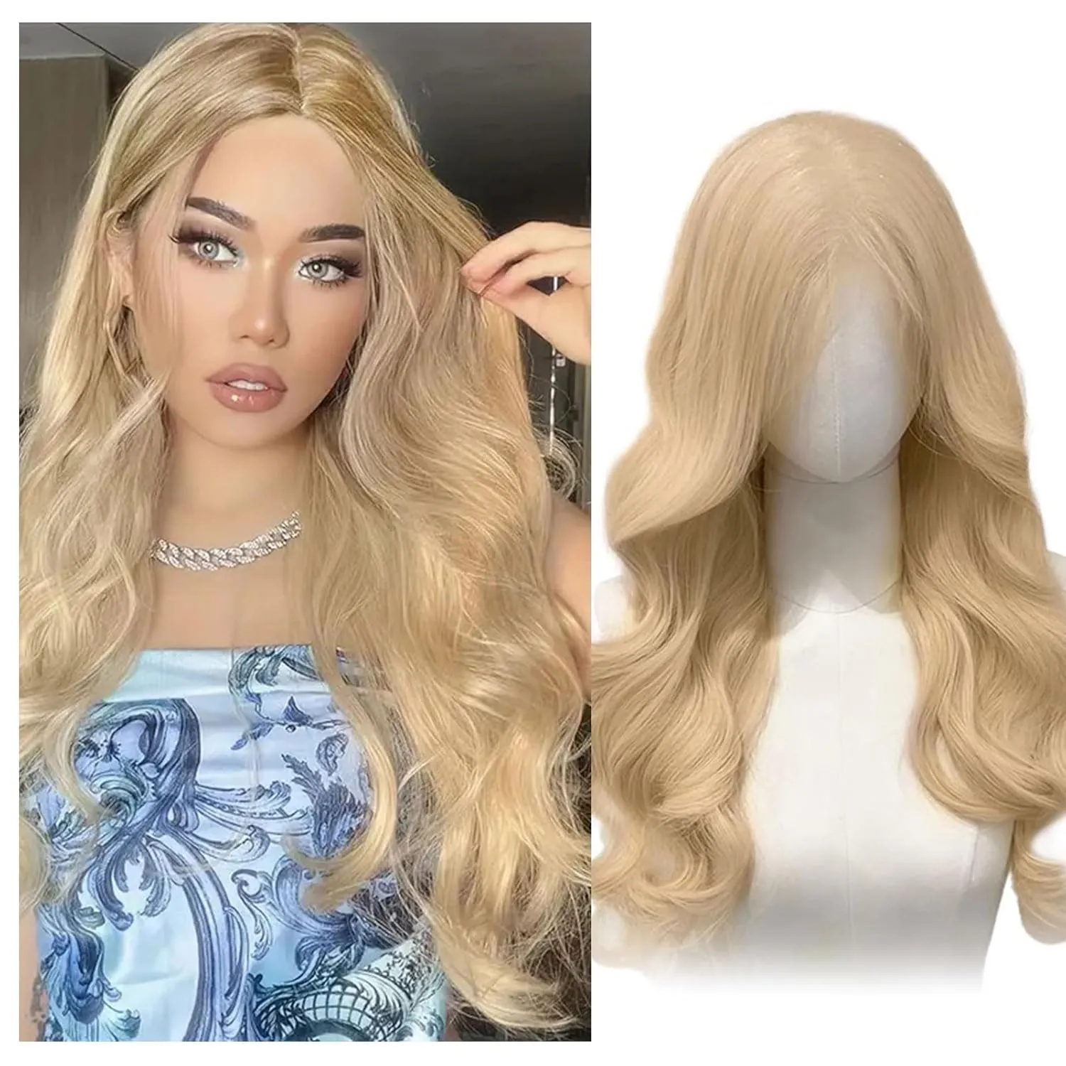 Bild von SAIIURV Lange blonde Lockenperücke für Frauen mit 70 cm für Alltag und Kostüme