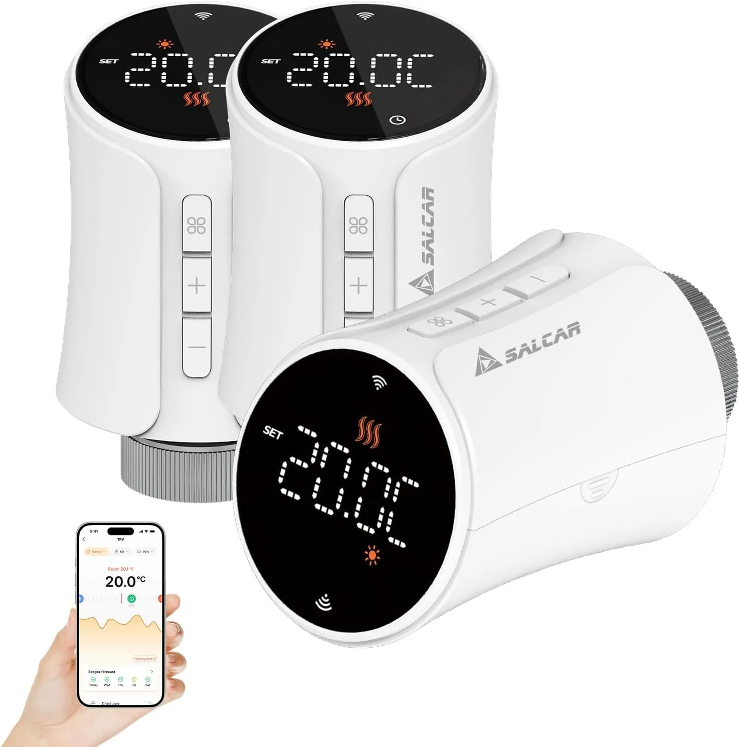 Bild von SALCAR TRV706W 3er Set Smart Heizkörperthermostat mit WiFi, kompatibel mit Amazon Alexa und Google Home, programmierbar und inklusive 9 Batterien